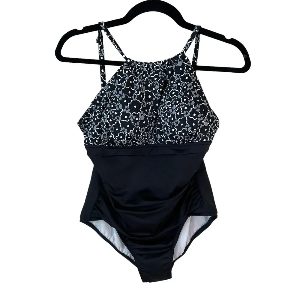 NWT SWIM SOLUTIONS Floral Tummy Control One Piece Swimsuit Bathing Suit 10 Pool - Picture 4 of 11